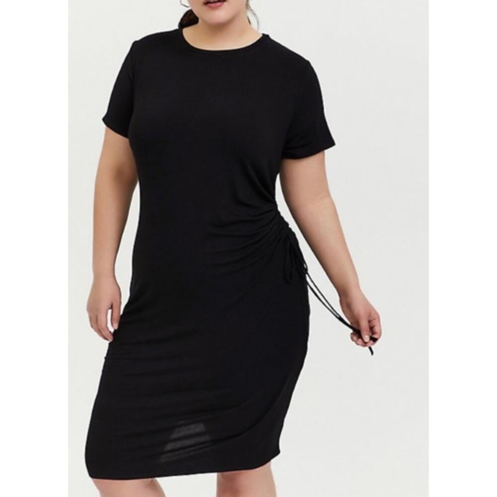 Torrid Size 3 3X PLUS Black Jersey Side Drawstring Midi Dress